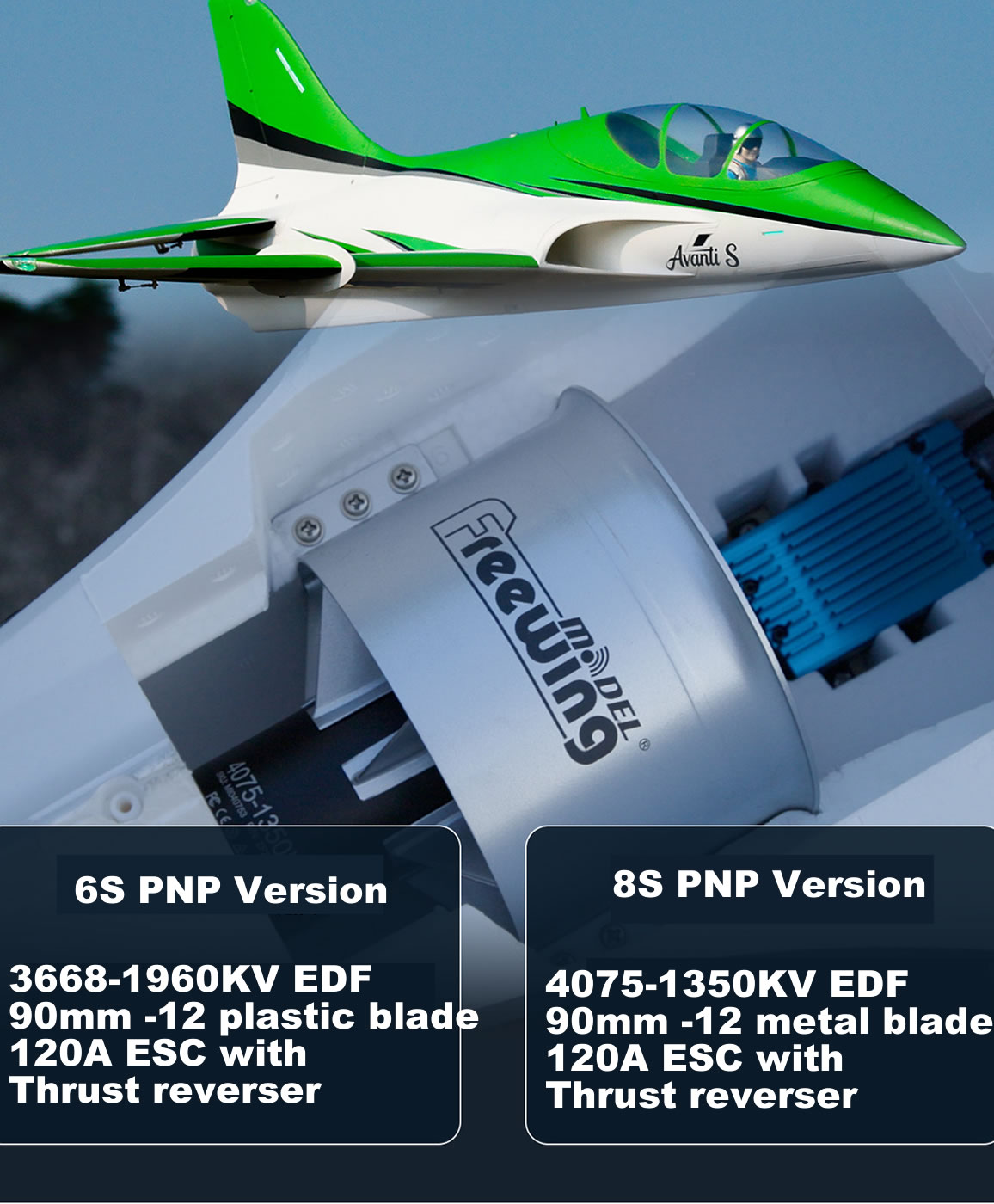 Freewing Avanti S Green High Performance 90mm EDF Sport 8S PNP Jet